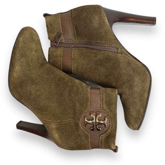 Tory Burch Alaina Green Suede Leather Heeled Booties size 6M - Picture 4 of 12